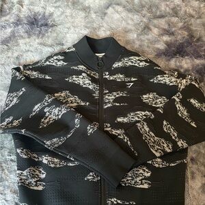 Black and White Patterned Zip-Up Jacket